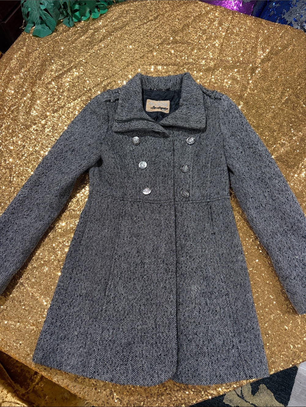 Vintage Guess Gray Double-Breasted Pea Coat